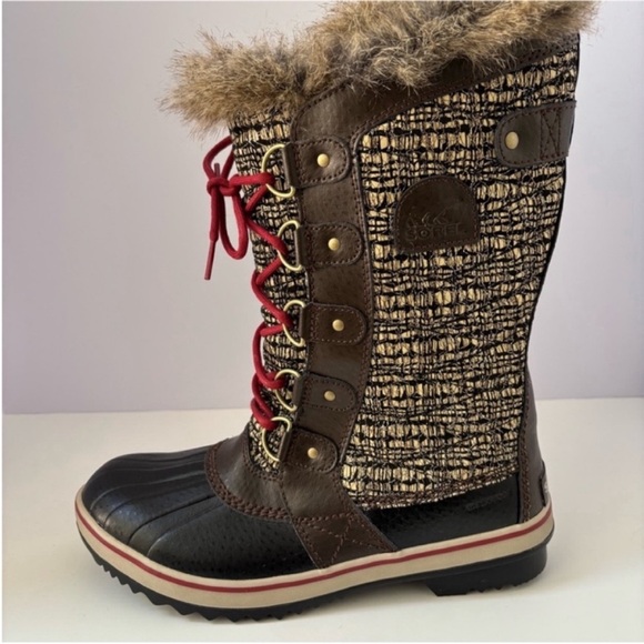 Sorel Tofino II Winter Boots Snow Shoes Leather Brown Black Red Womens Size 8.5 - Picture 4 of 14